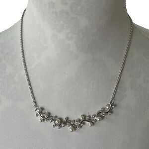 Swarovski Pearl & Crystal Vine Necklace - Elegant Silver-Tone Jewelry